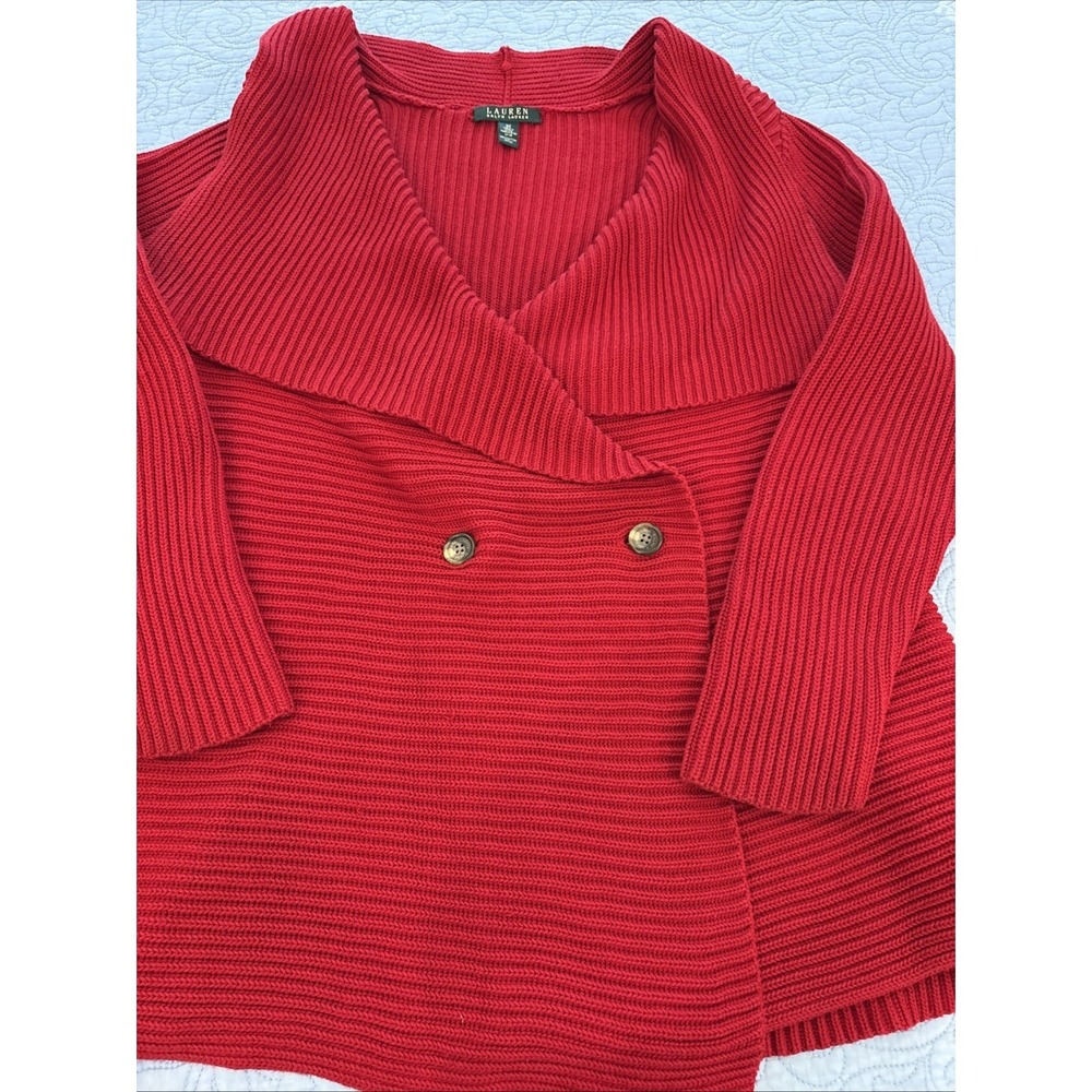 Lauren Ralph Lauren Cardigan Womens 2X Red Ribbed Button Front READ
